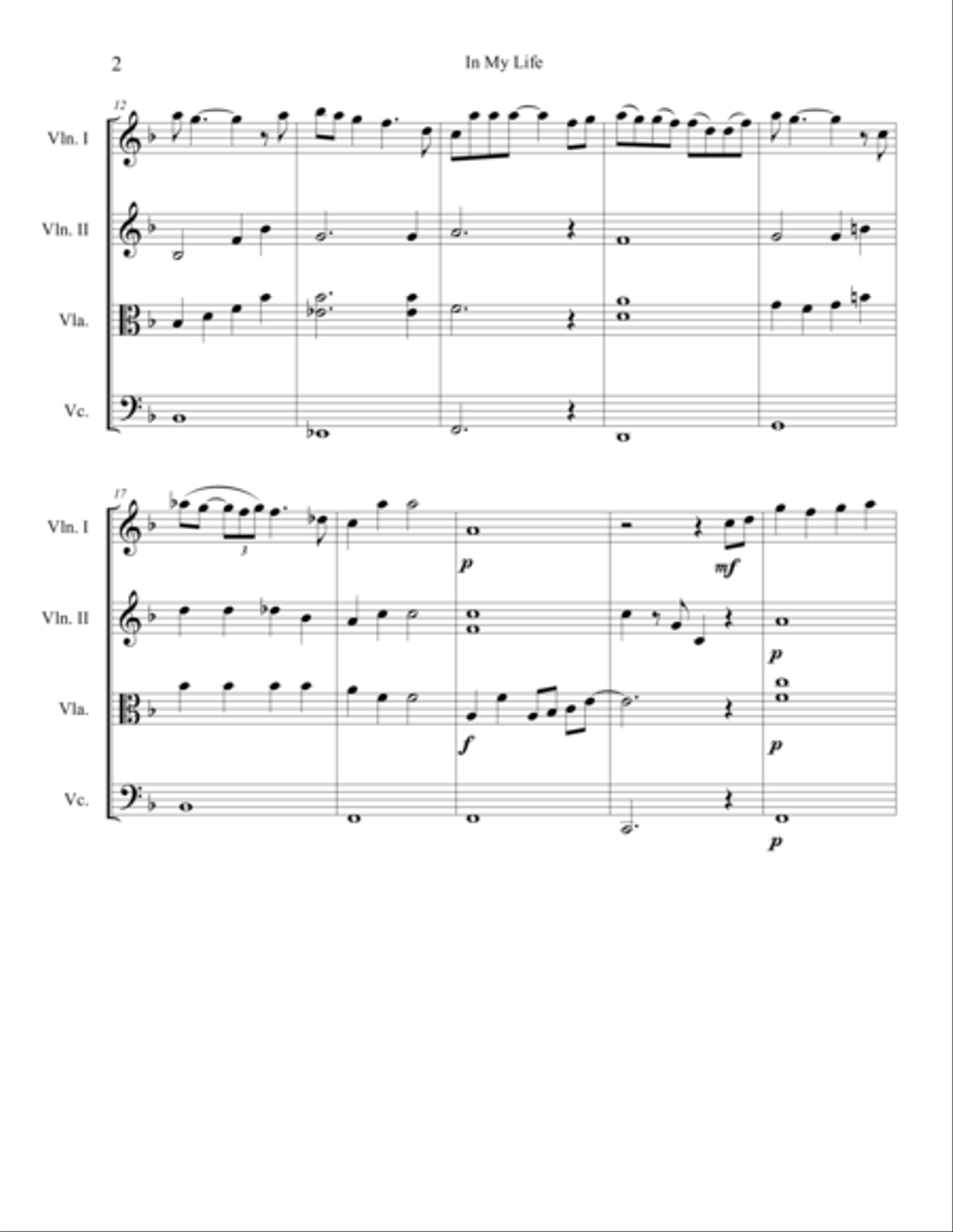 In My Life String Quartet scores gallery preview page 3