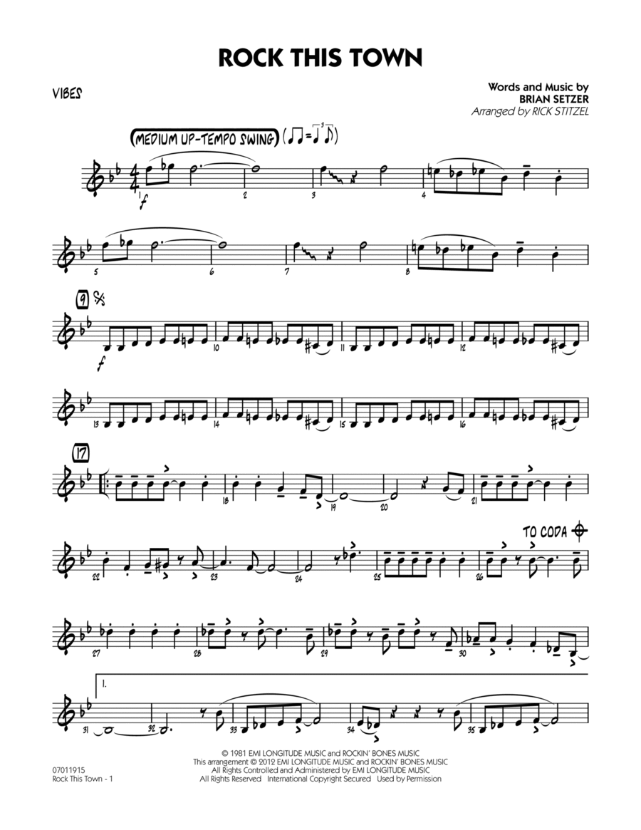 Rock This Town - Vibraphone Jazz Ensemble scores gallery preview page 1