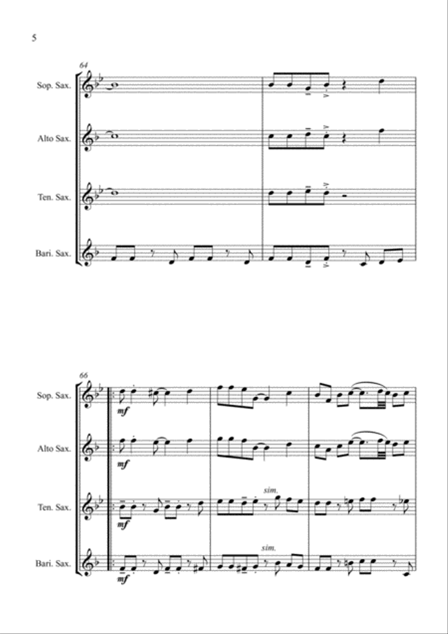 O Little Town of Bethlehem - Rock Carol for Saxophone Quartet Saxophone Quartet scores gallery preview page 6