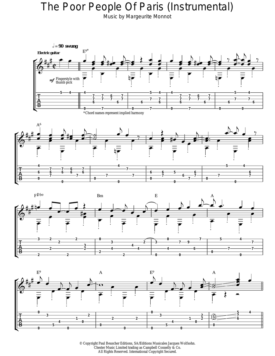 The Poor People Of Paris (Instrumental) Acoustic Guitar scores gallery preview page 1