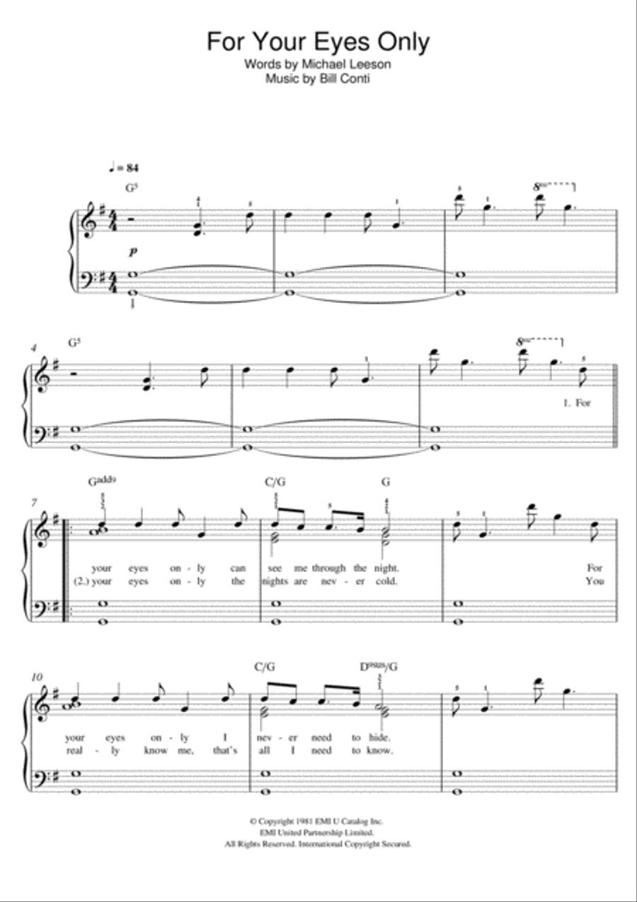 For Your Eyes Only For Your Eyes Only Easy Piano scores gallery preview page 1