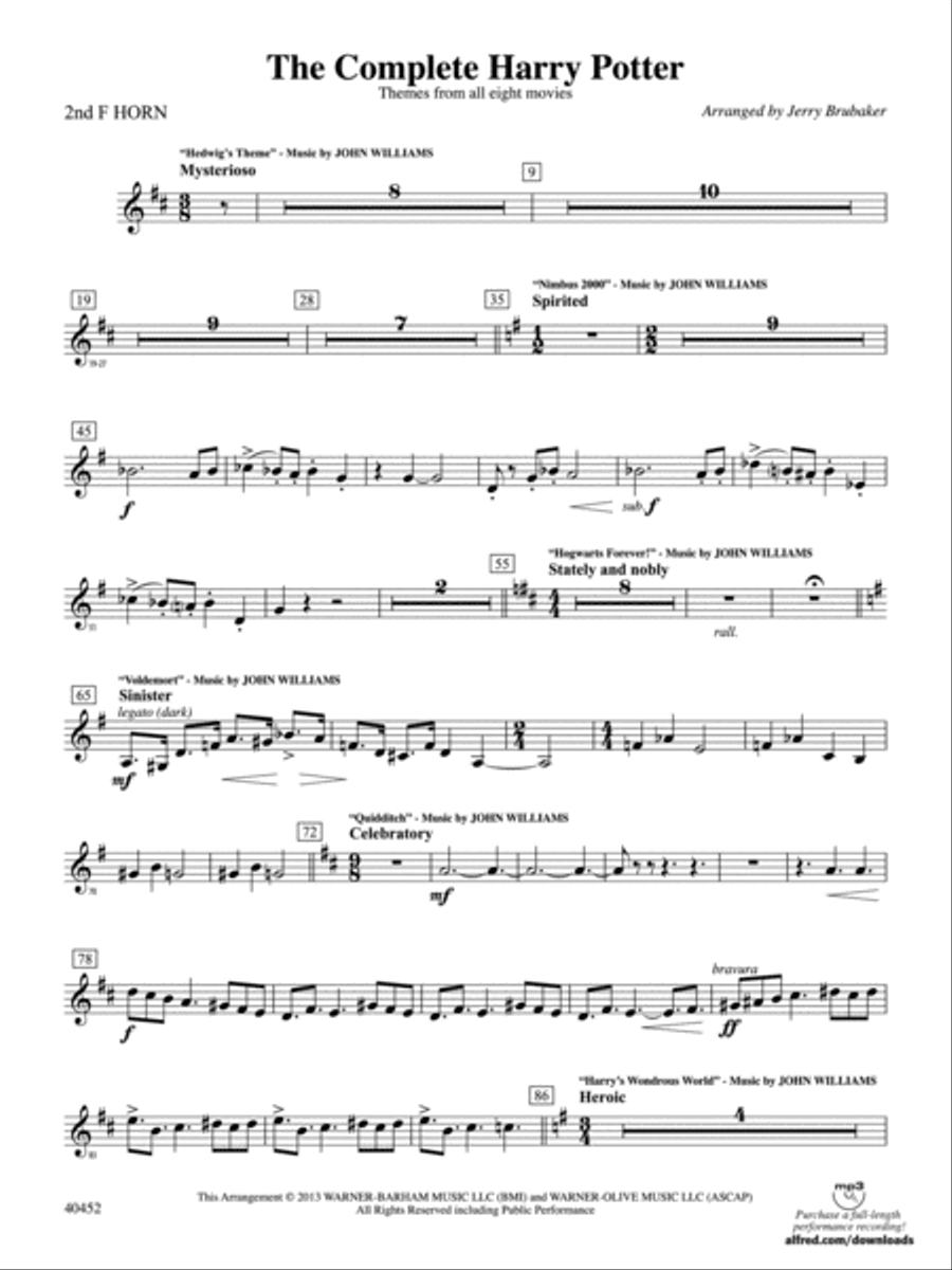 The Complete Harry Potter: 2nd F Horn Full Orchestra scores gallery preview page 1