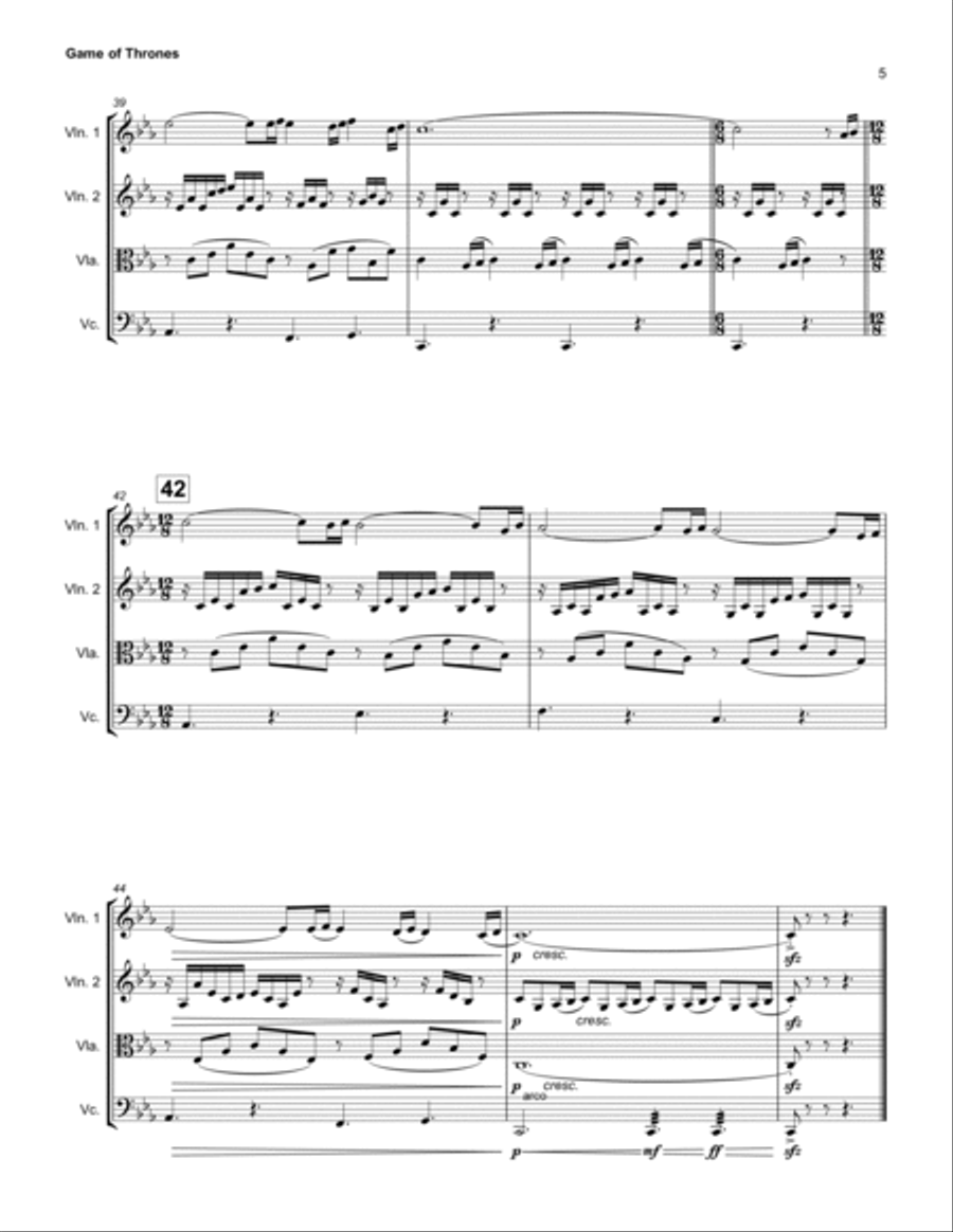 Game Of Thrones String Quartet scores gallery preview page 5