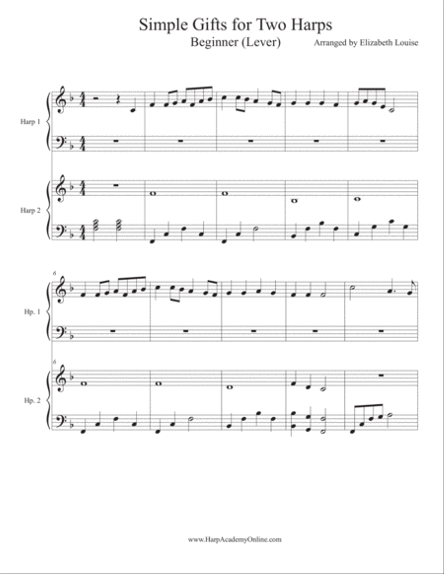 Simple Gifts (Harp Duet) Harp scores gallery preview page 1
