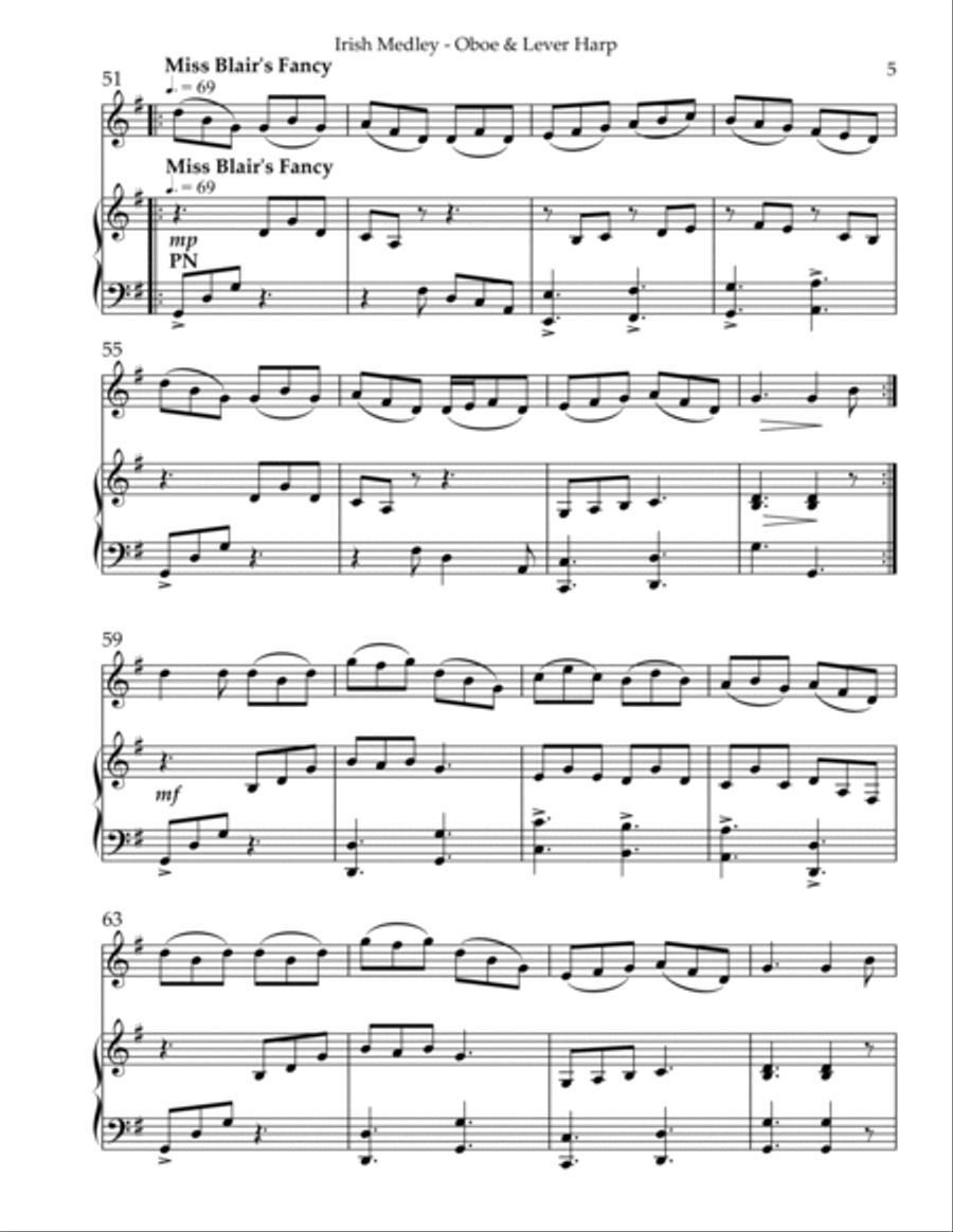 Irish Medley, Duet for Oboe & Lever Harp Oboe scores gallery preview page 5