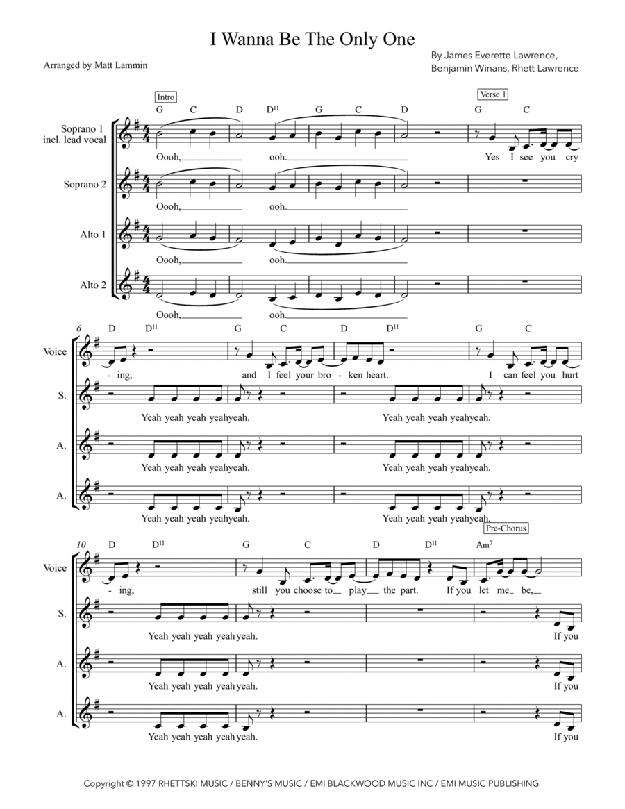 I Wanna Be The Only One SSAA scores gallery preview page 1