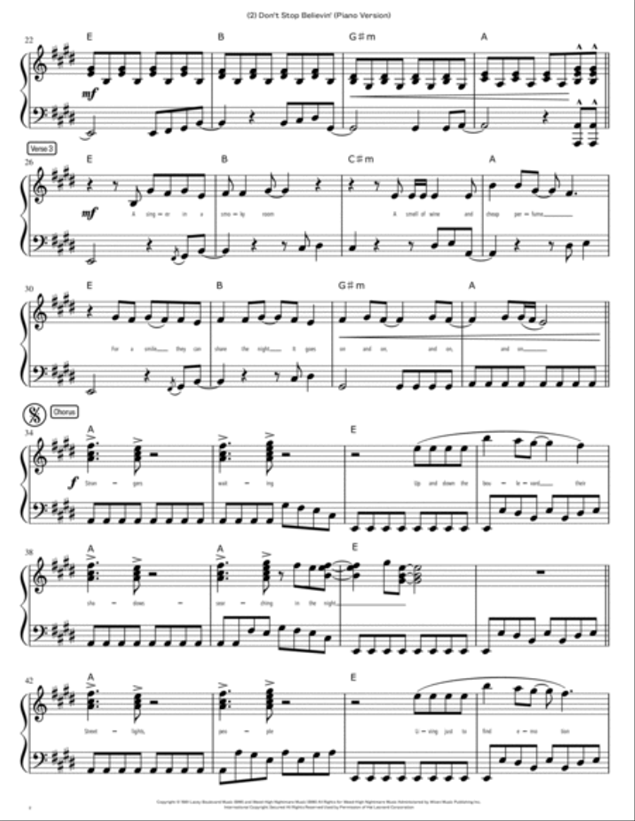 Don't Stop Believin' Piano Solo scores gallery preview page 2