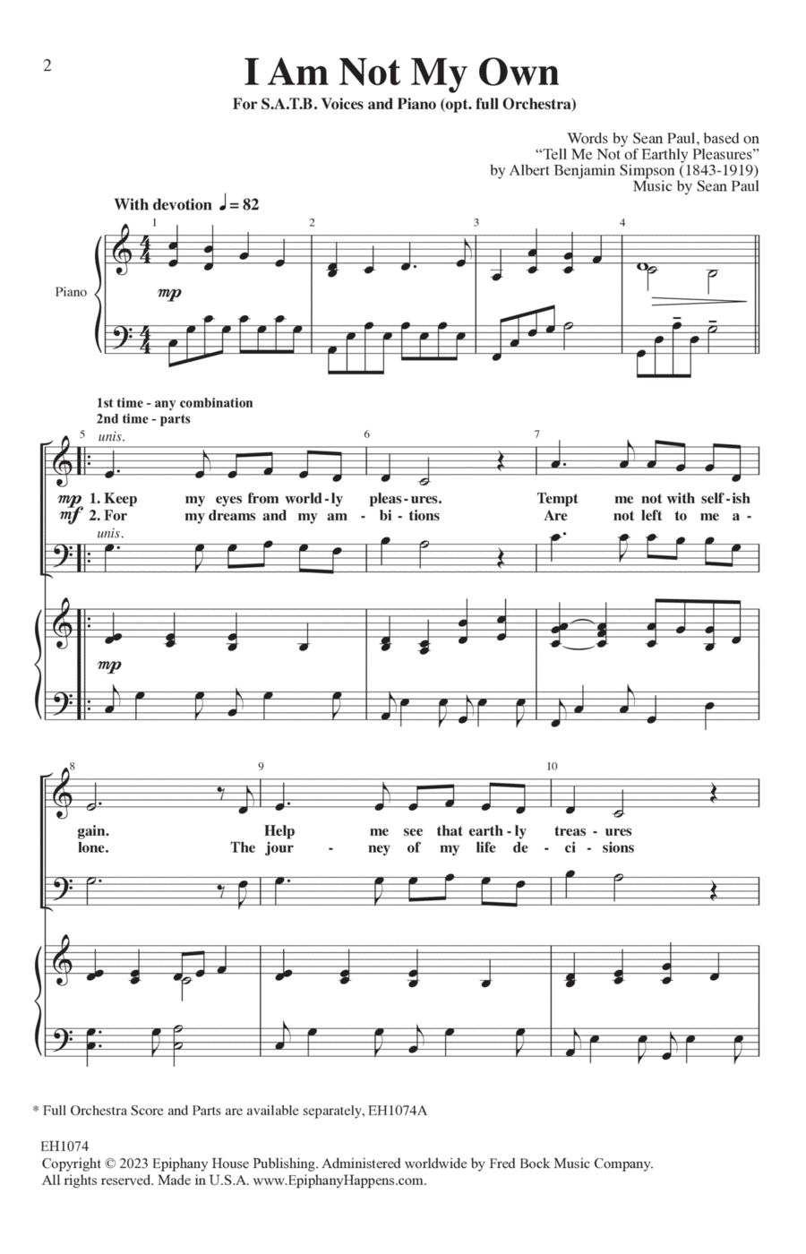 I Am Not My Own 4-Part scores gallery preview page 1