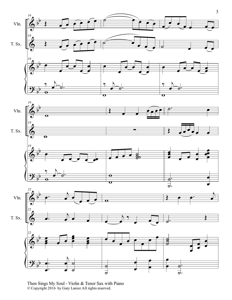 THEN SINGS MY SOUL (Trio – Violin & Tenor Sax with Piano and Parts) Tenor Saxophone scores gallery preview page 4