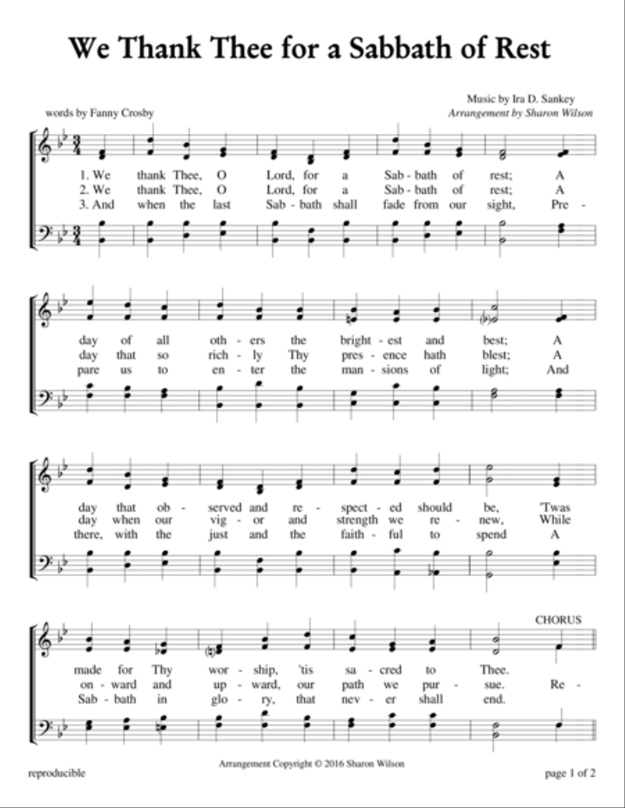 We Thank Thee for a Sabbath of Rest (Sabbath Celebration) High Voice scores gallery preview page 1