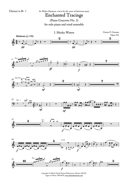 Carson Cooman Enchanted Tracings (Piano Concerto No. 2) (2008) for solo piano and wind ensemble, Bb