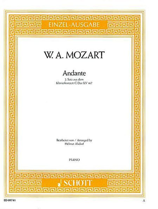 Book cover for “Andante” 2nd movement from Piano Concerto in C Major, KV 467
