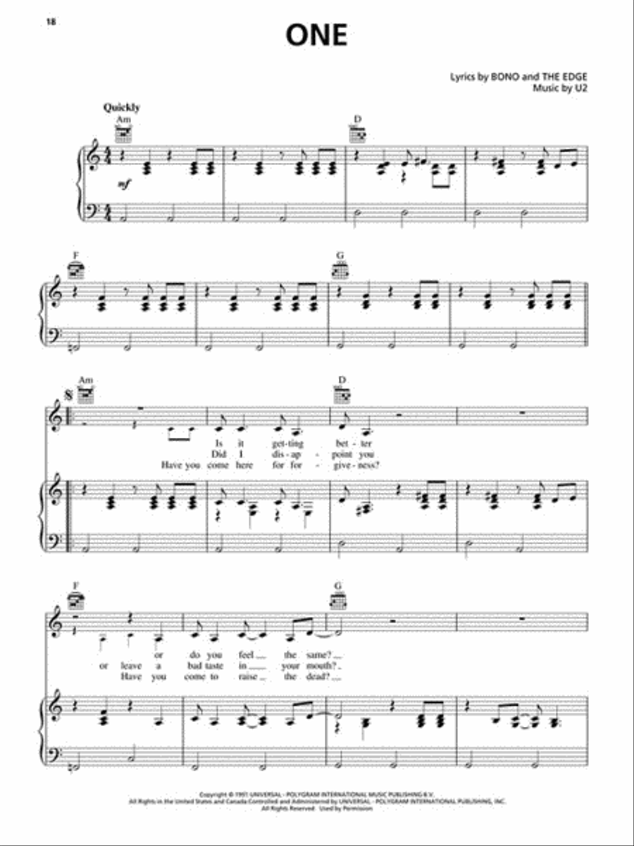 U2 - Achtung Baby Piano, Vocal, Guitar scores gallery preview page 4
