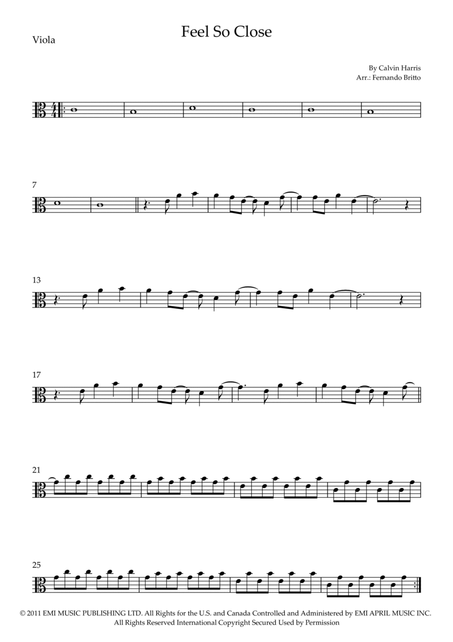 Feel So Close Viola Solo scores gallery preview page 1