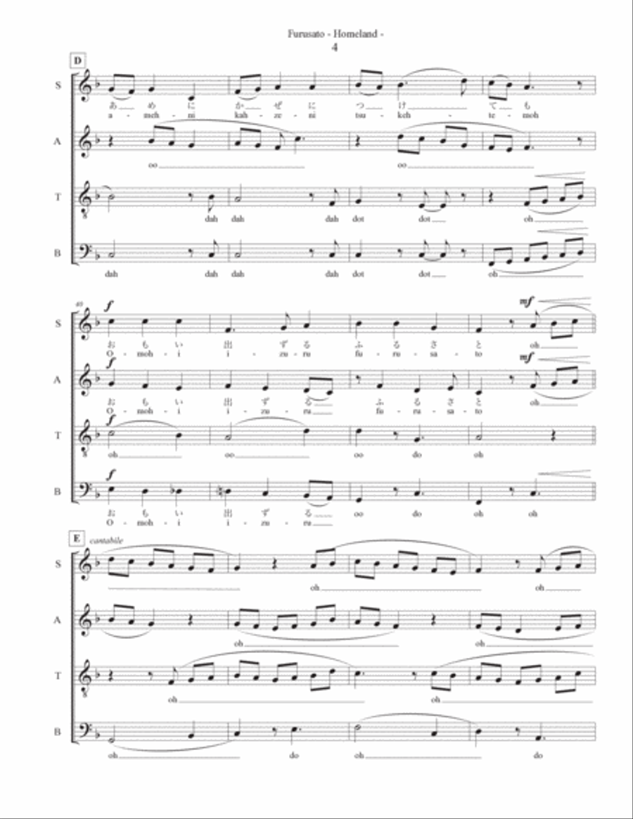 Furusato - Homeland - SATB Acappella 4-Part scores gallery preview page 4