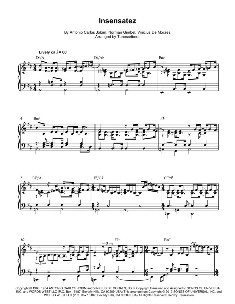 Insensatez | Tom Jobim e Vinicius de Moraes Piano Solo scores gallery preview page 1