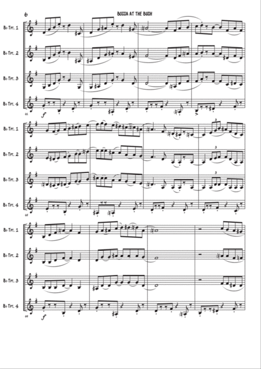 Bossa at the bush - Trumpet quartet Brass Quartet scores gallery preview page 6