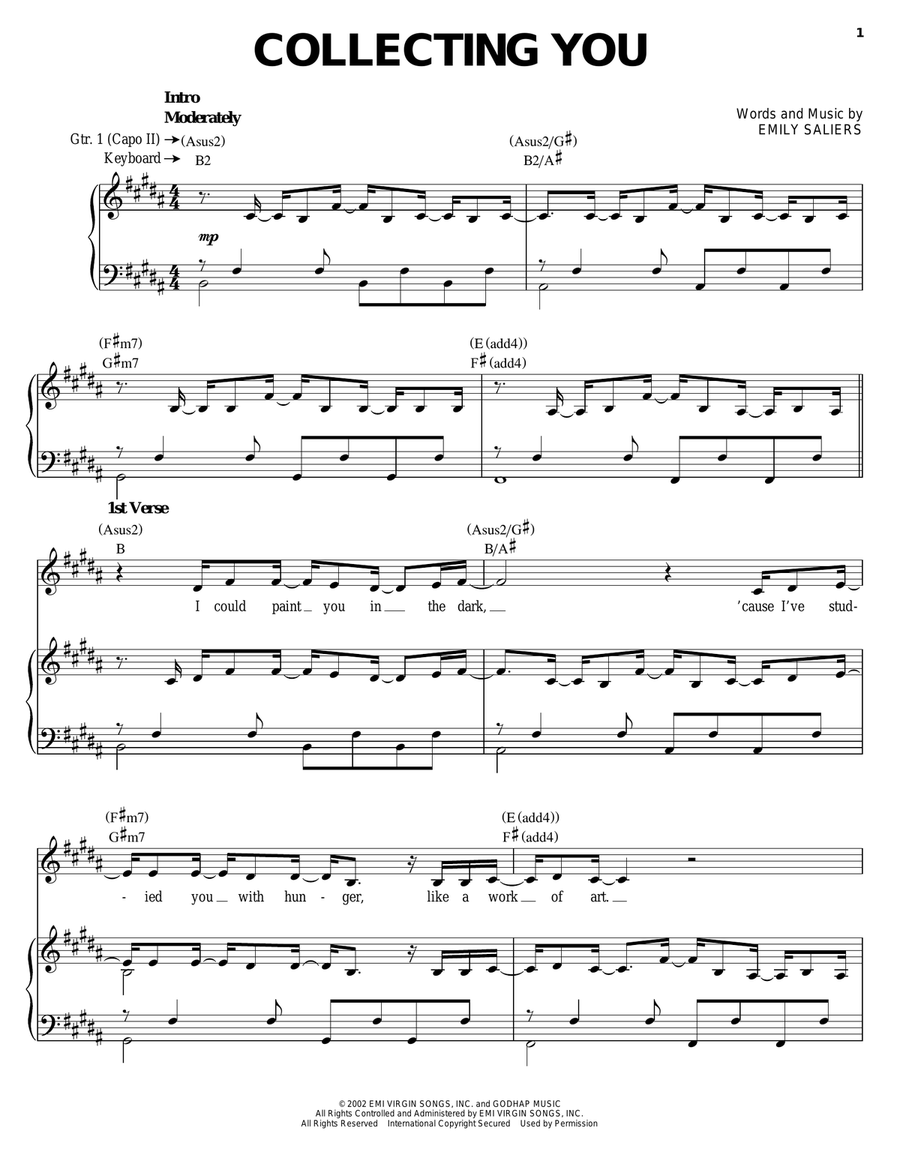 Collecting You Collecting You Piano, Vocal, Guitar scores gallery preview page 1