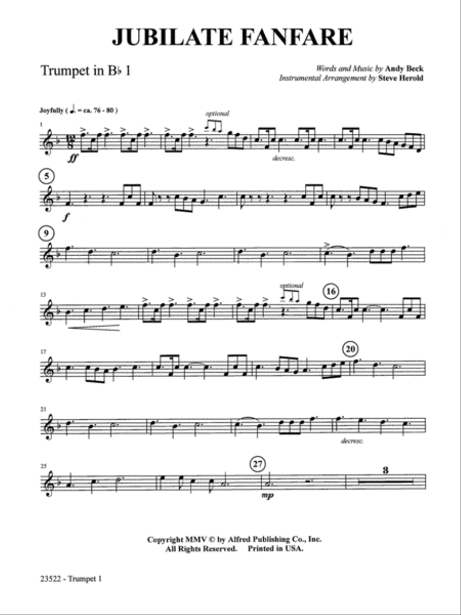 Jubilate Fanfare: 1st B-flat Trumpet B-Flat Trumpet scores gallery preview page 1