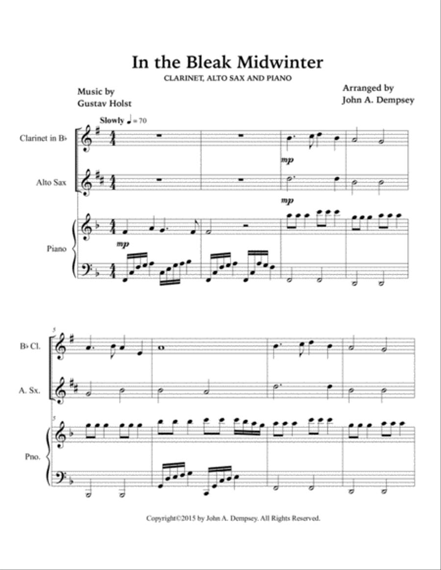 In the Bleak Midwinter (Trio for Clarinet, Alto Sax and Piano) Small Ensemble scores gallery preview page 5