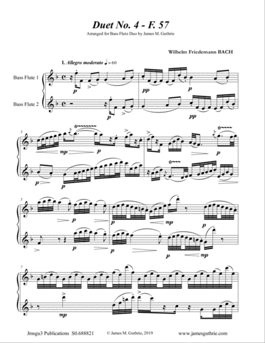 WF Bach: Duet No. 4 for Bass Flute Duo Flute Duet scores gallery preview page 1