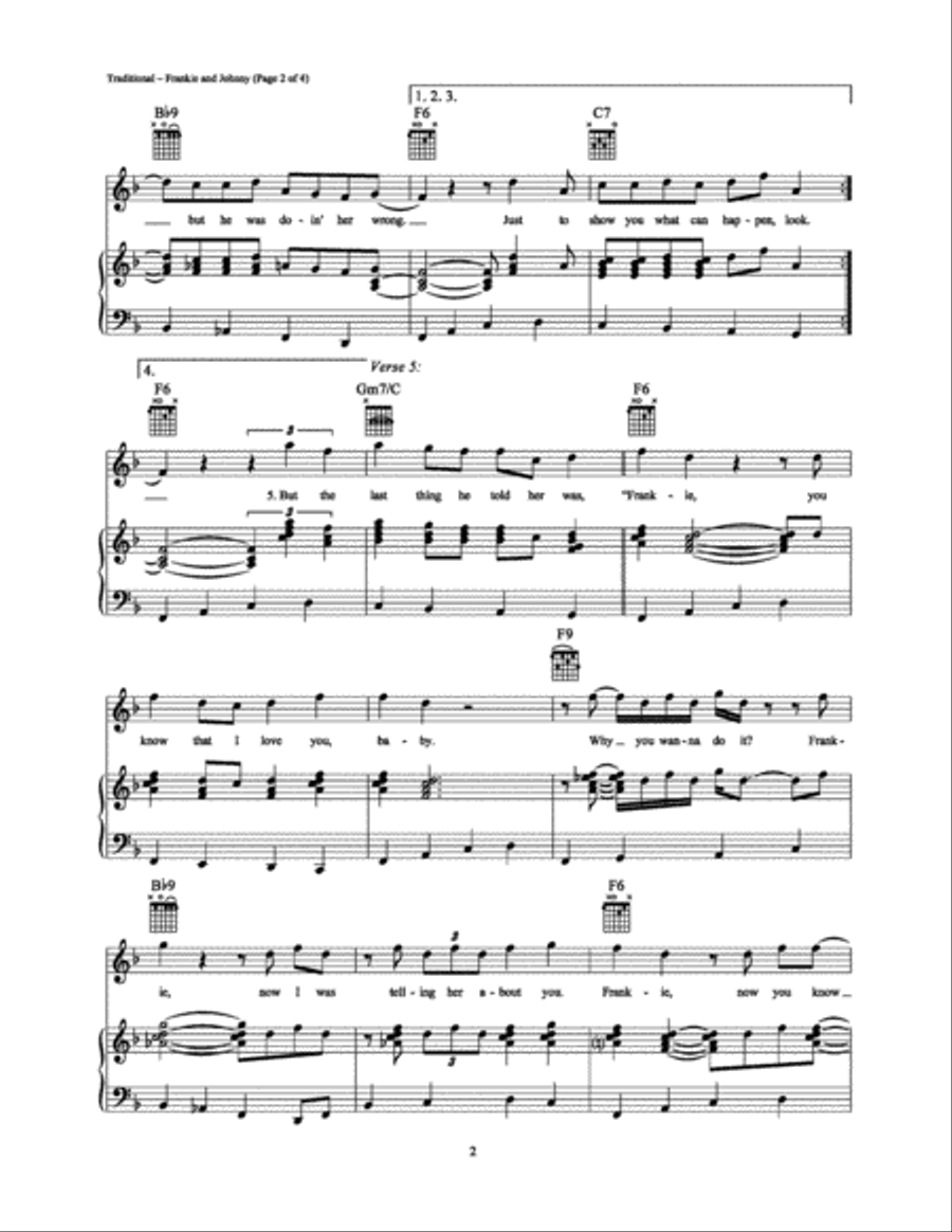 Frankie and Johnny Frankie and Johnny Piano, Vocal, Guitar scores gallery preview page 2