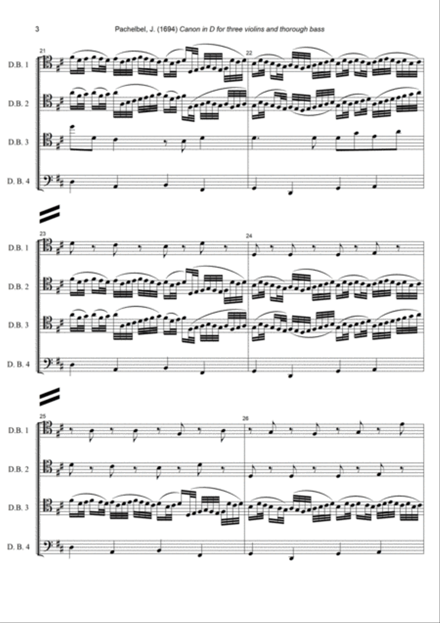 J. Pachelbel - Canon in D-dur, arr. for Double Bass Quartet Double Bass scores gallery preview page 3