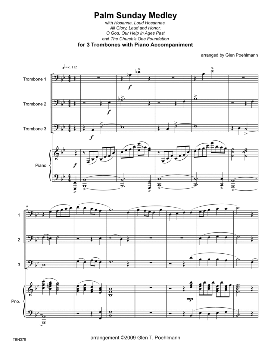 PALM SUNDAY MEDLEY - 3 TROMBONES with Piano (medley of hymns) Brass Duet scores gallery preview page 1
