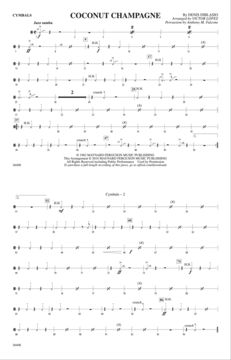 Coconut Champagne: Cymbals Marching Band scores gallery preview page 1