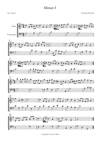 bach bwv anh 114 minuet in g Oboe and cello sheet music with ornaments image number null