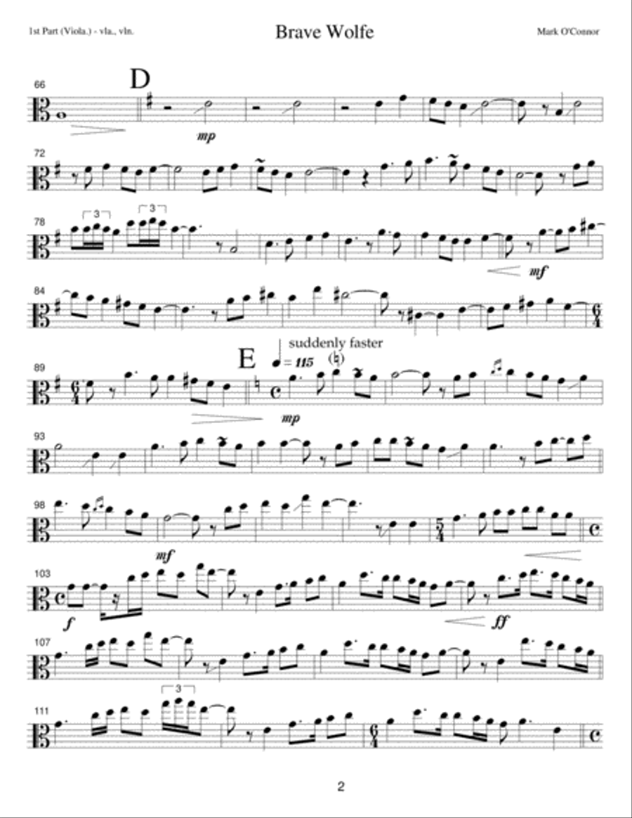 Brave Wolfe (viola part – viola and violin) String Duet scores gallery preview page 4