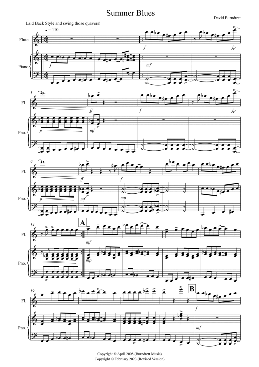 Summer Blues for Flute and Piano Flute Solo scores gallery preview page 1