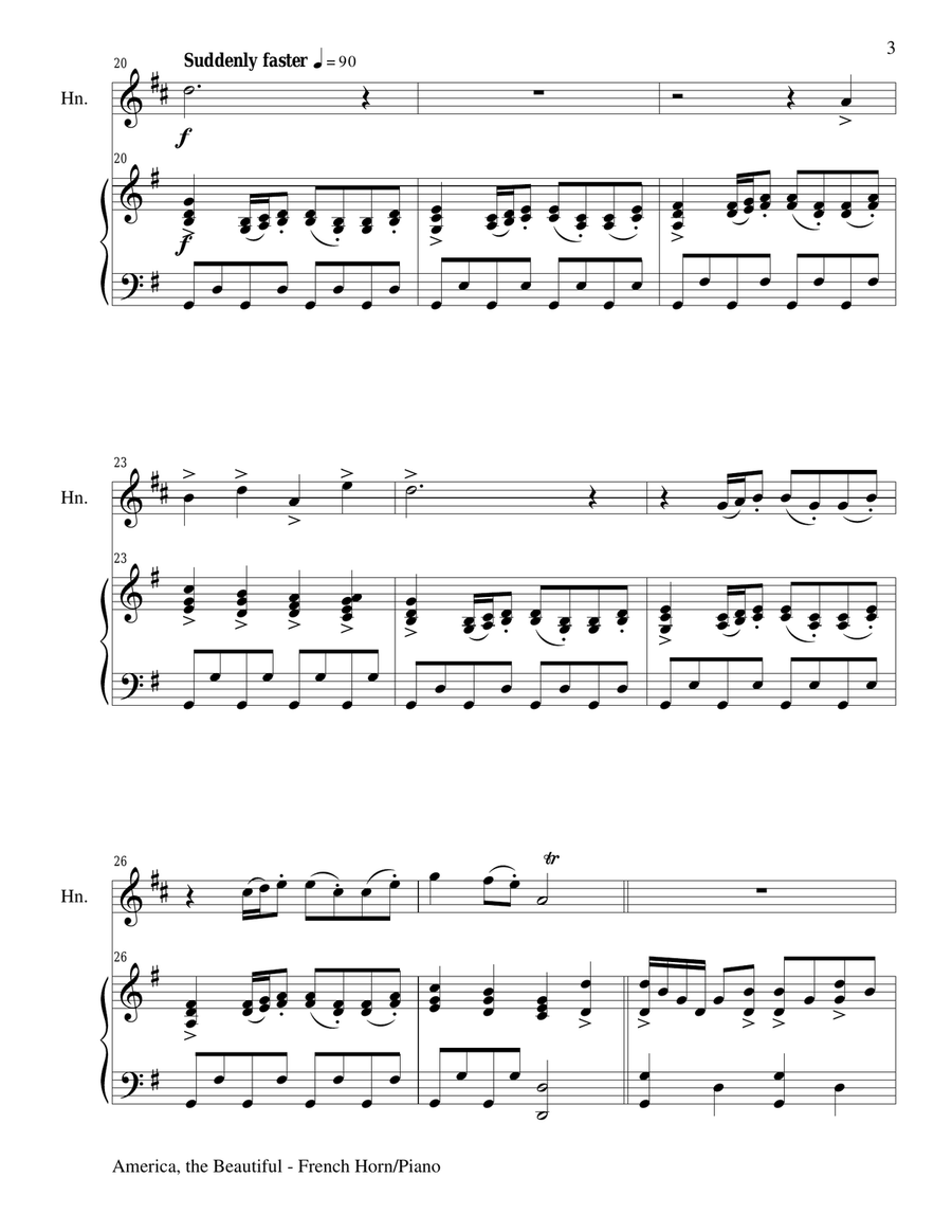 AMERICA, THE BEAUTIFUL (Duet – French Horn and Piano/Score and Parts) Brass Duet scores gallery preview page 3