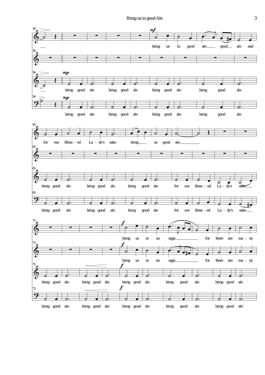 Bring us in good ale SSAB version (mixed voices) 4-Part scores gallery preview page 3