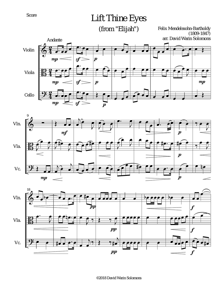 Lift thine eyes (from Elijah) for string trio String Trio scores gallery preview page 1