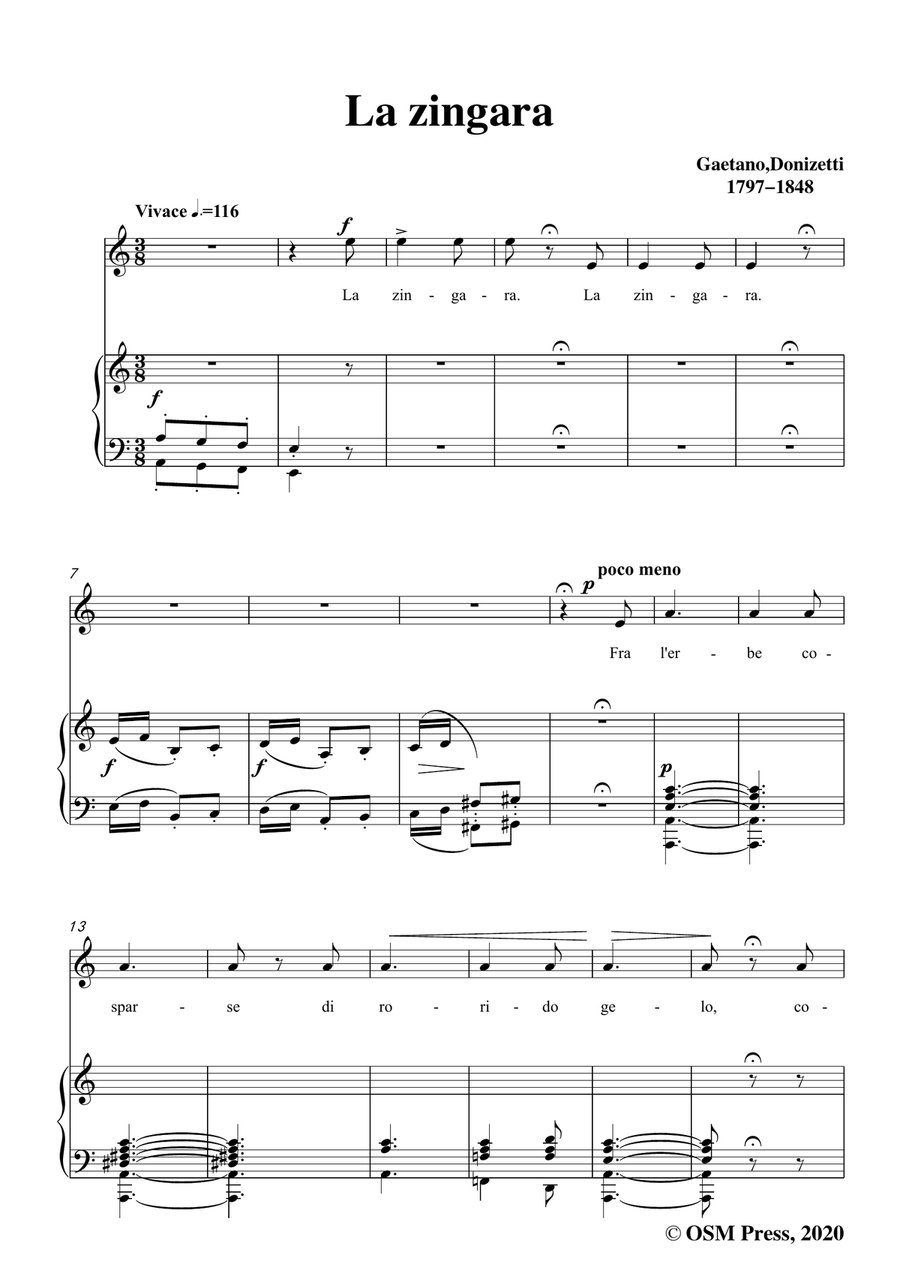 Donizetti-La Zingara,in a minor,for Voice and Piano Piano, Vocal scores gallery preview page 3