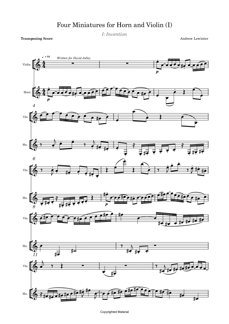 Four Miniatures for Horn and Violin image number null