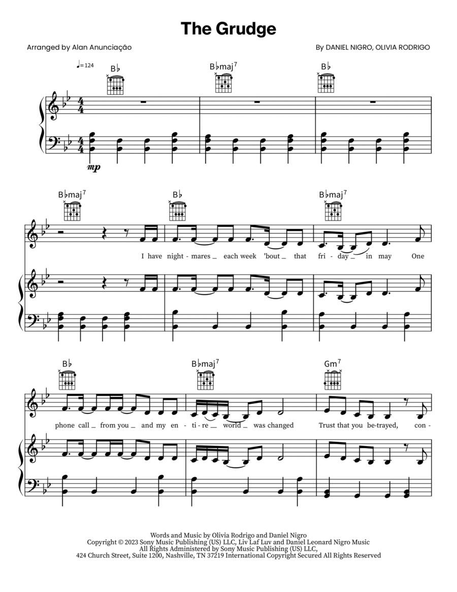The Grudge Piano, Vocal, Guitar scores gallery preview page 1