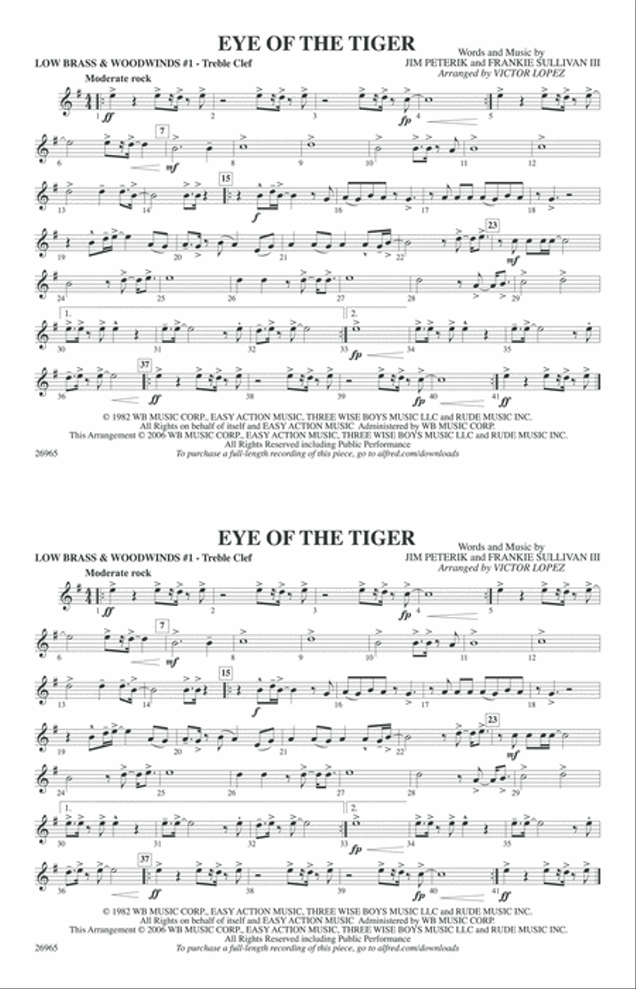 Eye of the Tiger: Low Brass & Woodwinds #1 - Treble Clef Marching Band scores gallery preview page 1