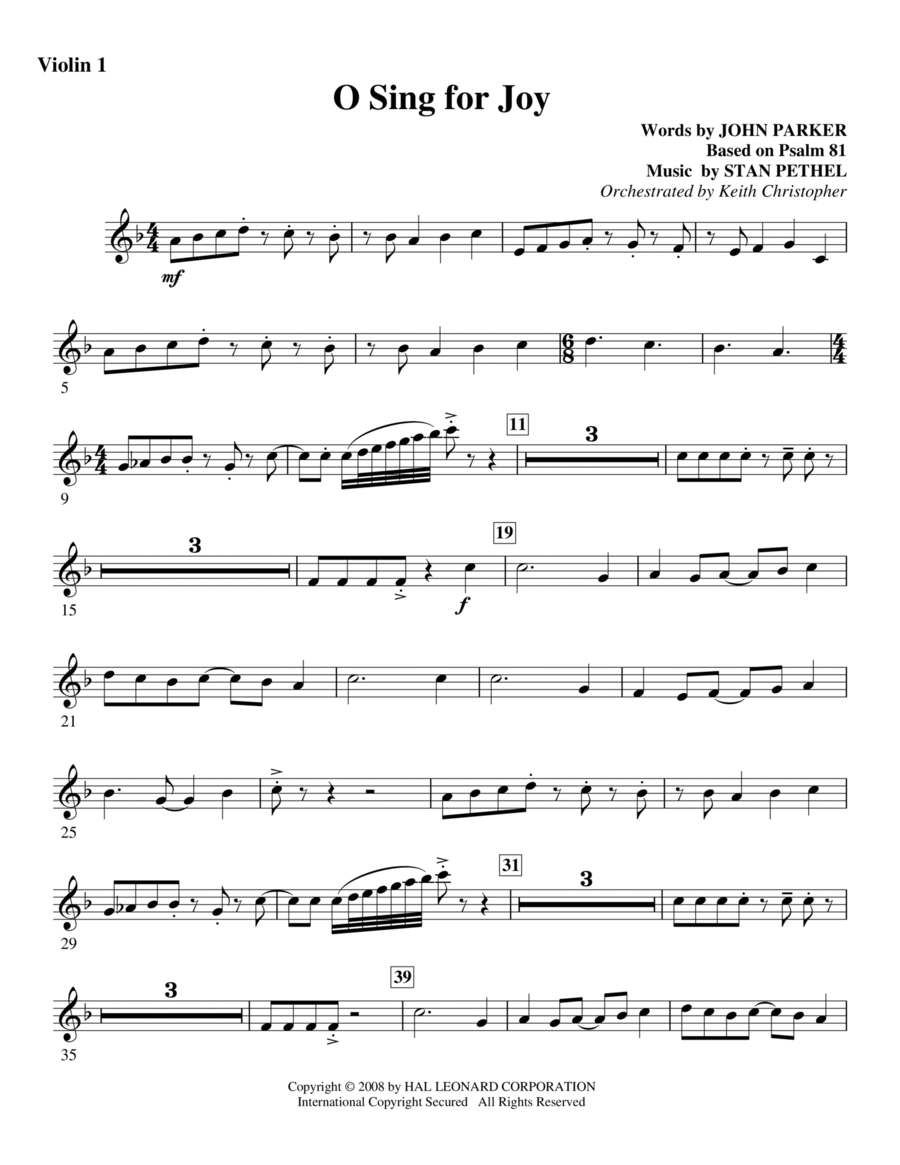 O Sing For Joy! - Violin 1 Choir scores gallery preview page 1