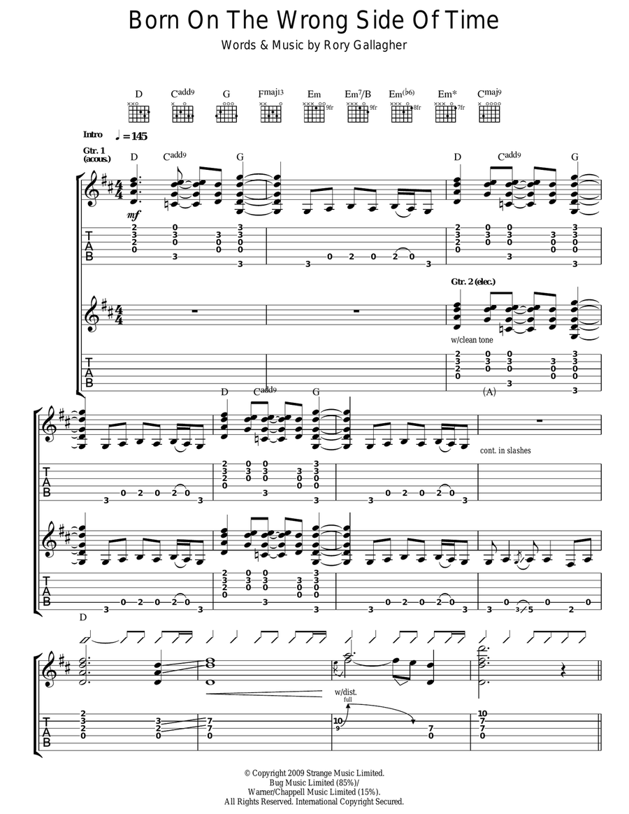 Born On The Wrong Side Of Time Guitar Tablature scores gallery preview page 1