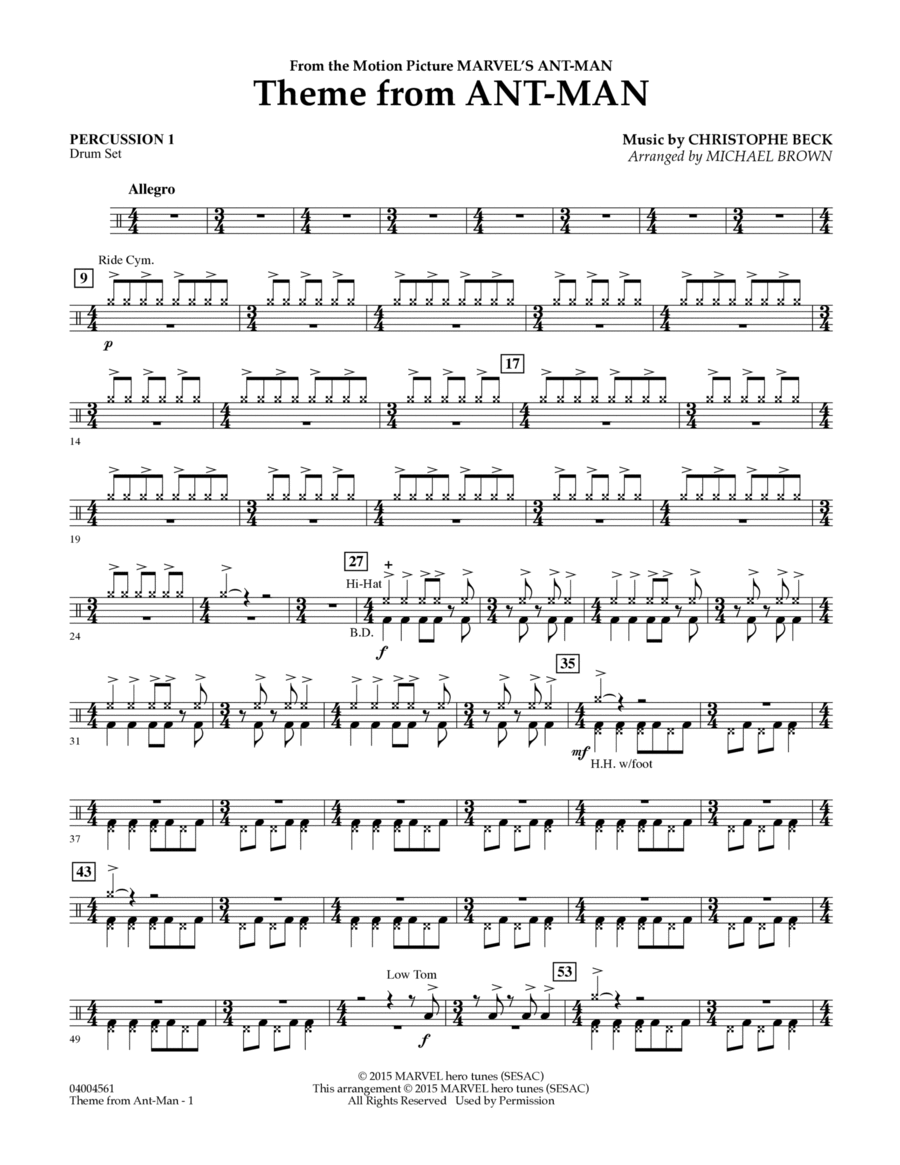 Theme from Ant-Man - Percussion 1 Percussion scores gallery preview page 1