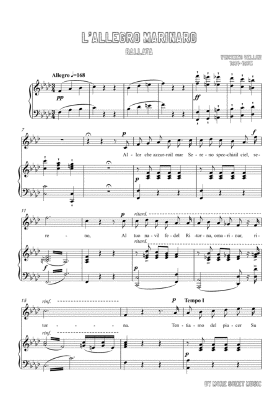 Bellini-L'allegro marinaro in f minor,for voice and piano Voice Solo scores gallery preview page 3