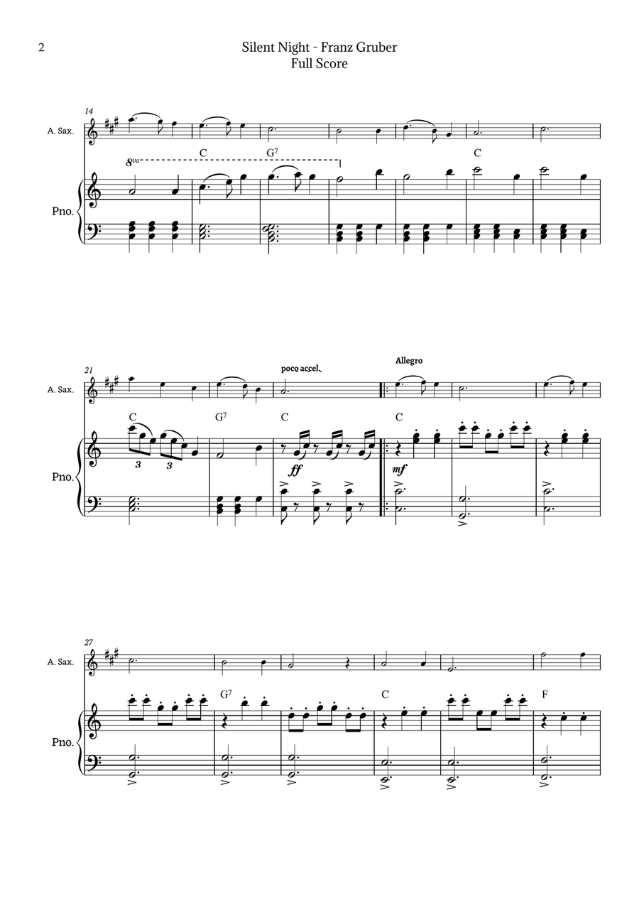 Silent Night for Alto Sax and Piano Chamber Music scores gallery preview page 2