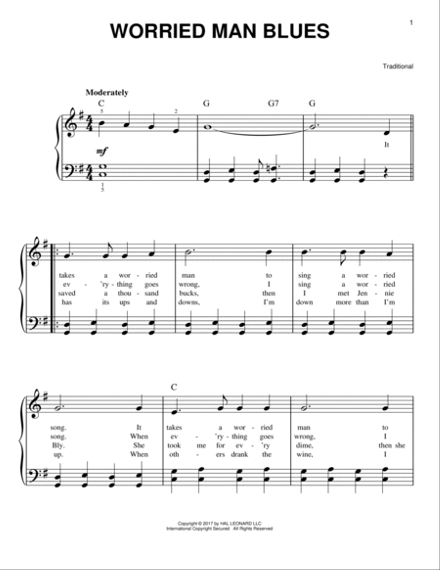 Worried Man Blues Easy Piano scores gallery preview page 1