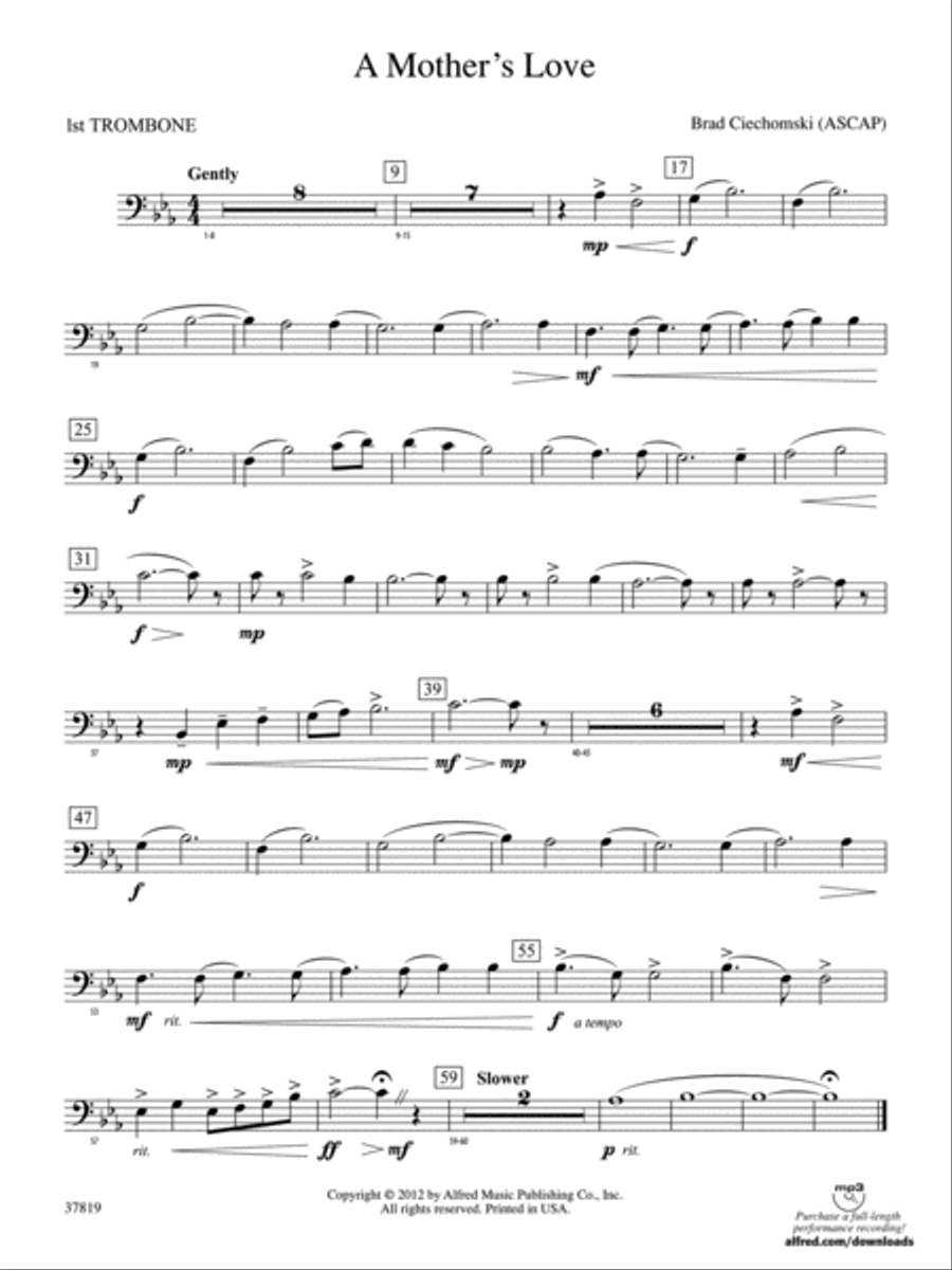 A Mother's Love: 1st Trombone Concert Band scores gallery preview page 1