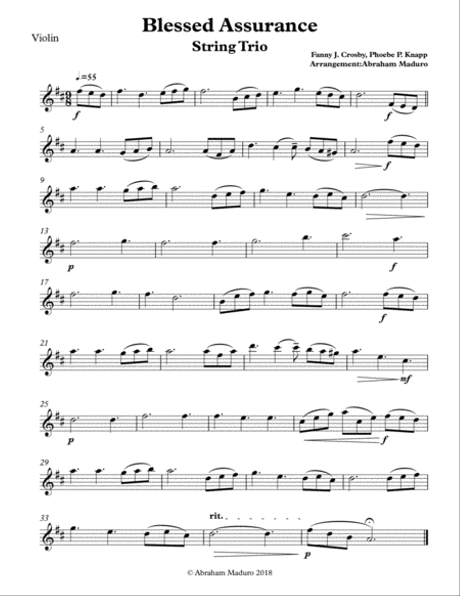 Blessed Assurance Violin Viola and Cello Trio-Two Tonalities Included String Trio scores gallery preview page 5