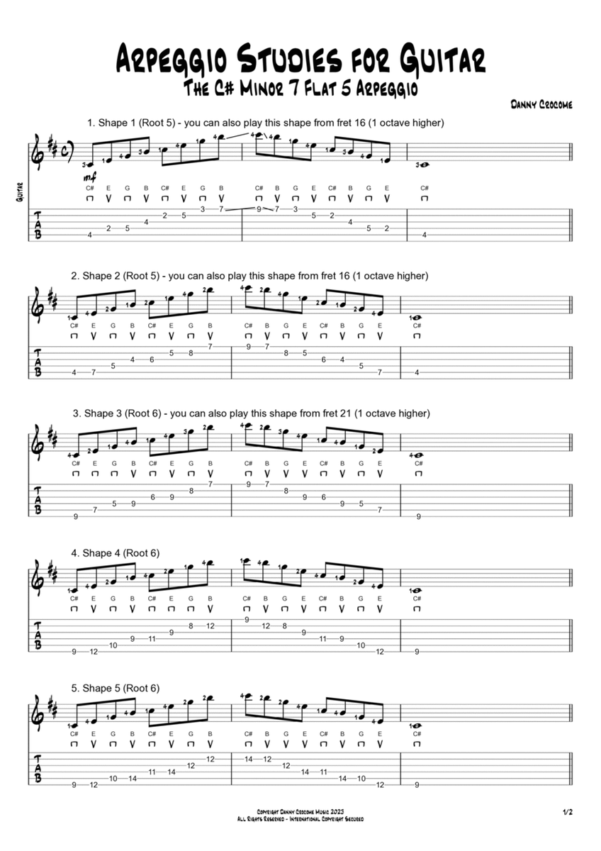 Arpeggio Studies for Guitar - The C# Minor 7 Flat 5 Arpeggio image number null