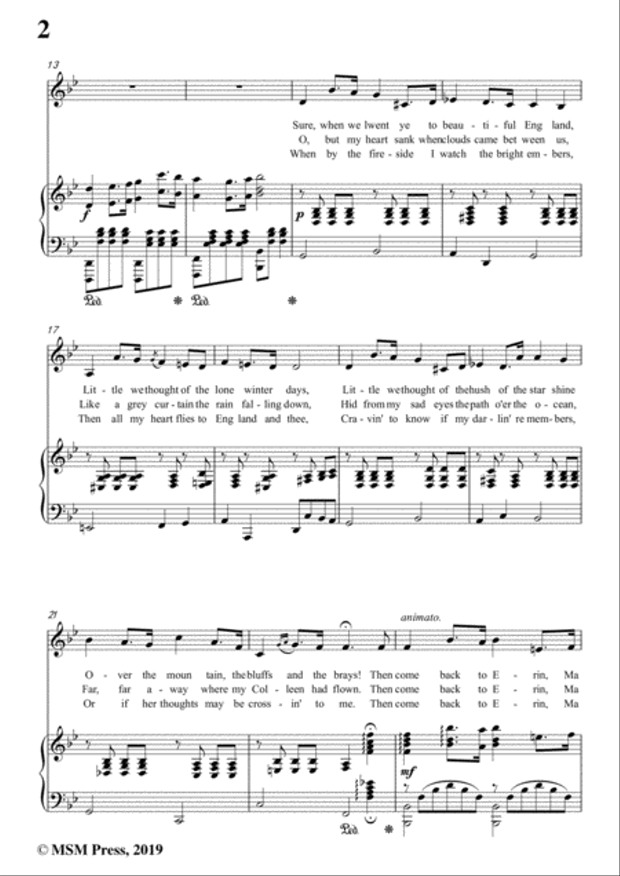 Claribel-Come Back to Erin,in B flat Major,for Voice and Piano Voice Solo scores gallery preview page 4