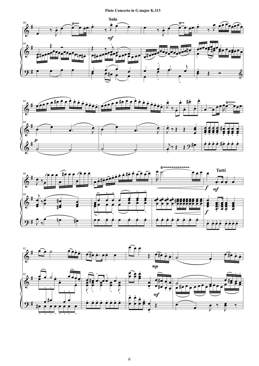 Mozart - Flute Concerto in G major K 313 for Flute and Piano - Score and Part Flute Solo scores gallery preview page 6